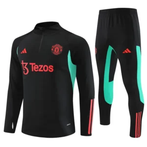 manchester united black red green kid training suit