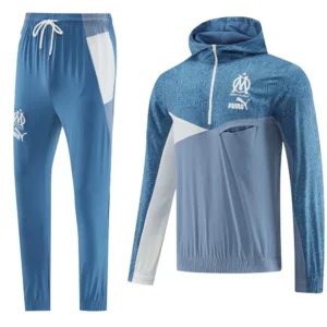 olympique marseille light blue white hoodie tracksuit