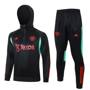 manchester united black red green hoodie training suit