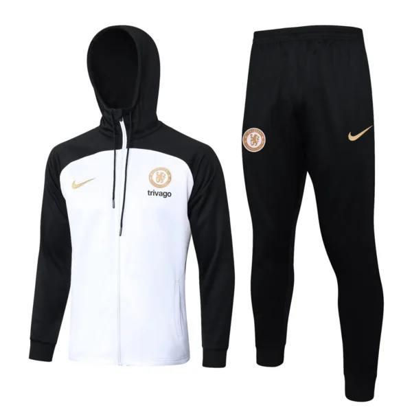 chelsea fc white black gold hoodie tracksuit