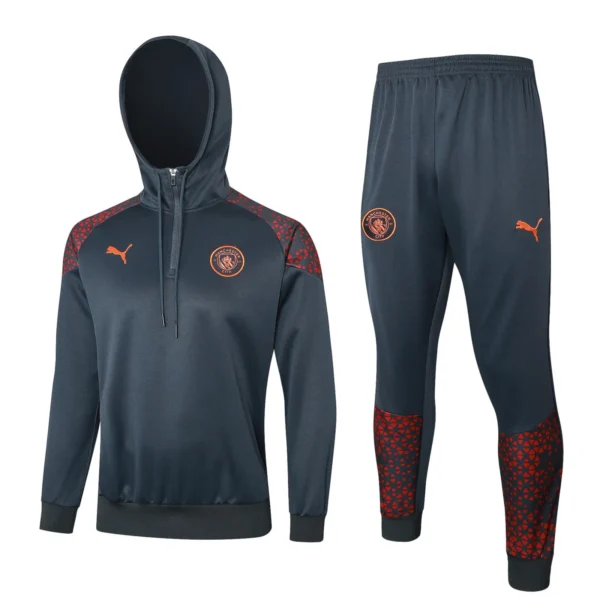 manchester city black red hoodie training suit