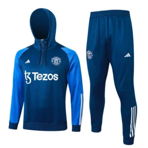 manchester united navy blue hoodie training suit