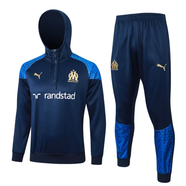 olympique marseille navy blue hoodie training suit