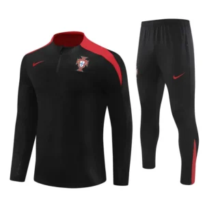 portugal black red kid training suit