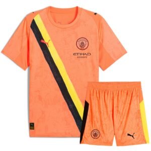 manchester city 2025 26 orange goalkeeper kid kit 100.jpg