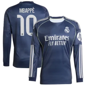 Real Madrid 2025-26 Away Jersey Mbappe, Long Sleeve